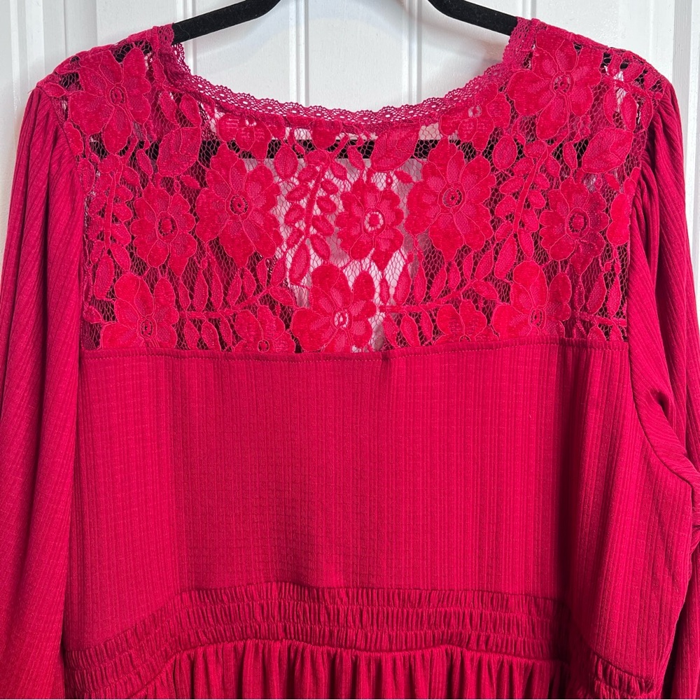 Torrid Texture Jersey Lace Yoke Surplice Long Sleeve Babydoll Top. Size 3. NWT. - Picture 6 of 13